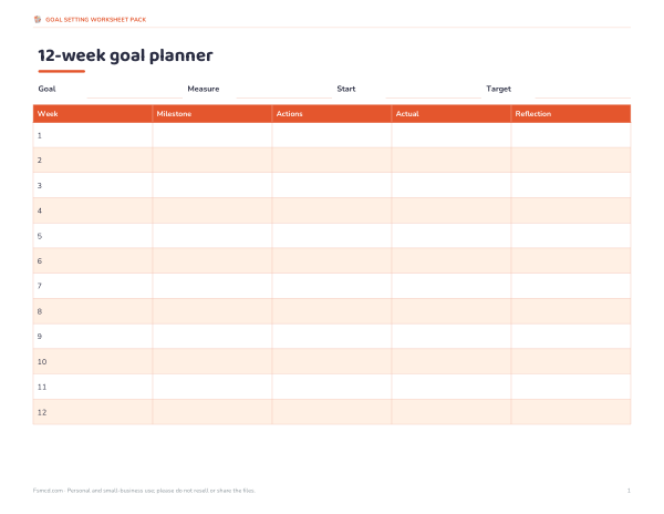 Preview of Printable 12-Week Goal Planner