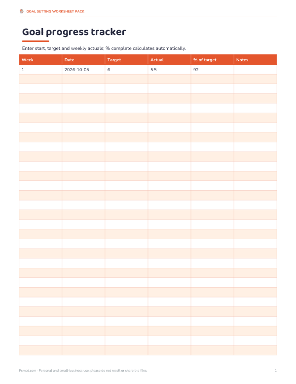Preview of Printable Goal Progress Tracker