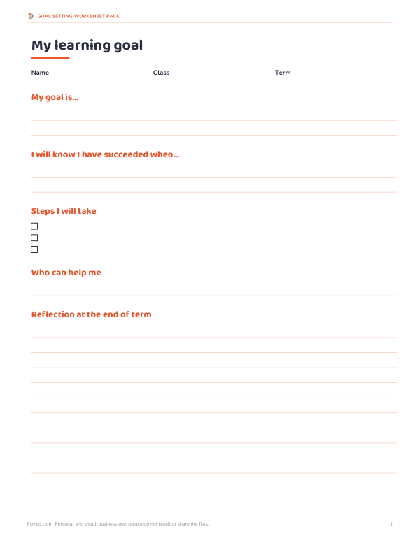 Preview of Printable Student Goal Sheet